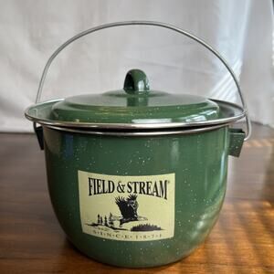 Field & Stream Speckled Green Enamel Pot Kettle Lid Metal Handle 2 Quart Camping